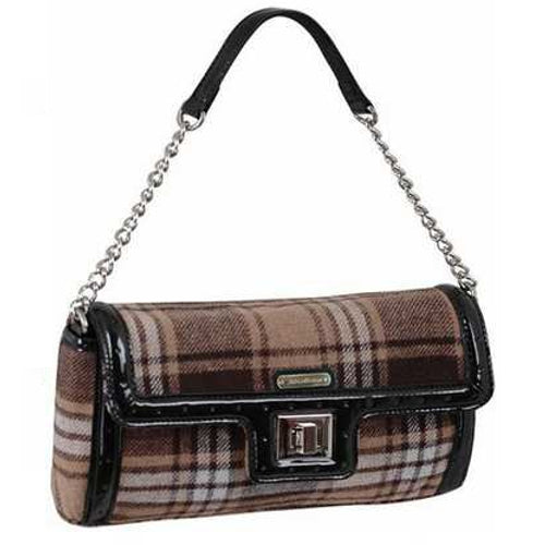 AB Collezioni PU Leather Clutch Bag - Brown Tartan