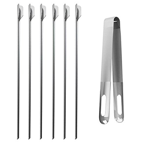 Six-Person Social Metal BBQ Skewers and Tong Tool Set