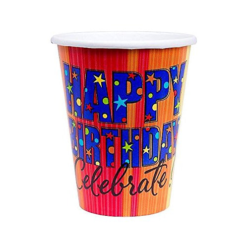 Happy Birthday Celebrate 8 x 266ml Party Paper Cups