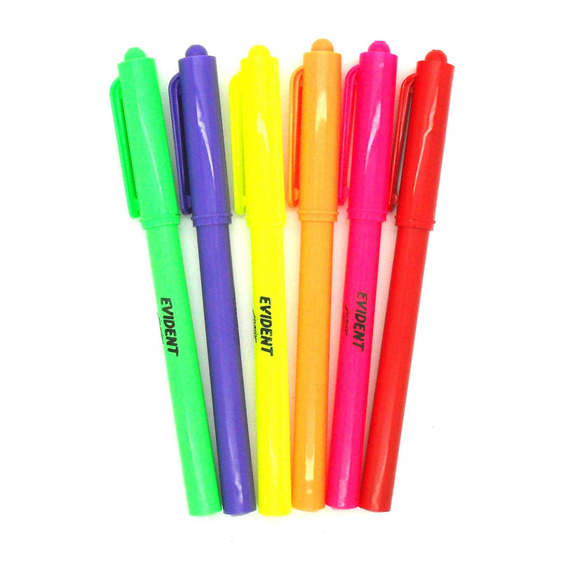 Evident Junior 6 x Fluorescent Neon Ink Highlighter Pens