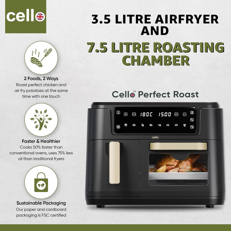 Cello 11 Litre 2-in-1 Double Basket Air Fryer & Oven - Black