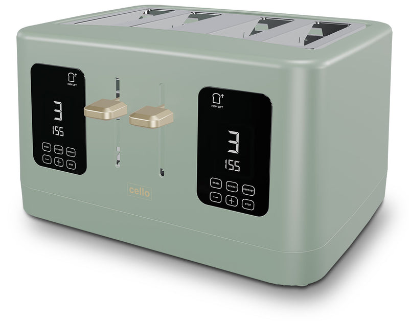 Cello Digital 4 Slice Toaster with Touch Control and Timer - Sage Green