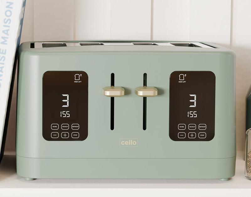 Cello Digital 4 Slice Toaster with Touch Control and Timer - Sage Green