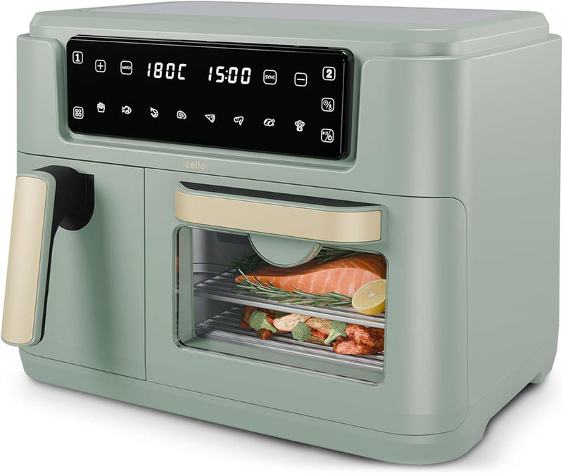 Cello 11 Litre 2-in-1 Double Basket Air Fryer & Oven - Sage Green