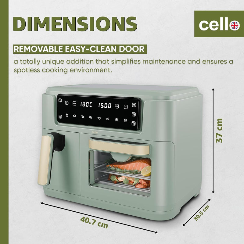 Cello 11 Litre 2-in-1 Double Basket Air Fryer & Oven - Sage Green