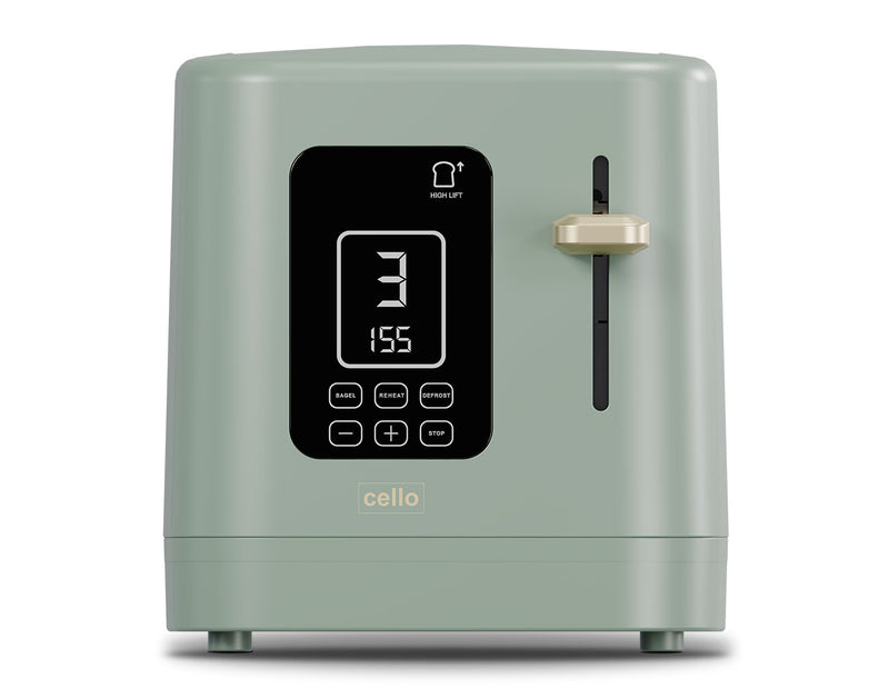 Cello Digital 2 Slice Toaster with Touch Control and Timer - Sage Green