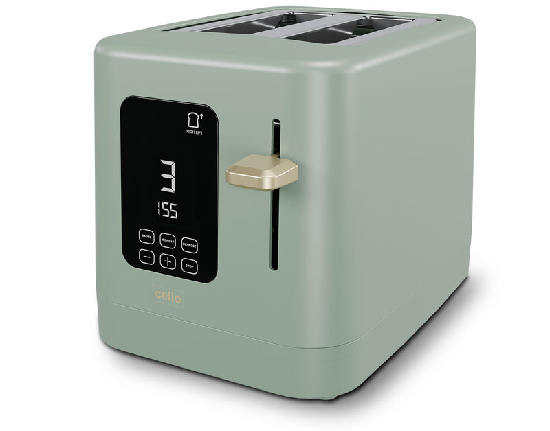 Cello Digital 2 Slice Toaster with Touch Control and Timer - Sage Green