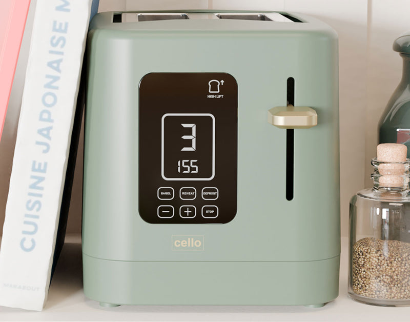 Cello Digital 2 Slice Toaster with Touch Control and Timer - Sage Green