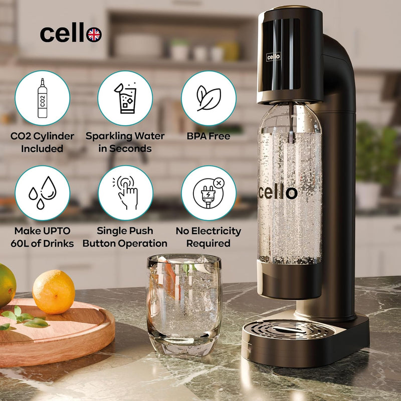 Cello 1 Litre Sparkling Water and Soda Maker Machine in Black