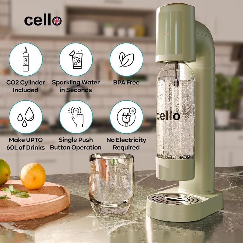 Cello 1 Litre Sparkling Water and Soda Maker Machine in Sage Green