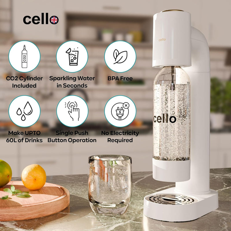 Cello 1 Litre Sparkling Water and Soda Maker Machine in White