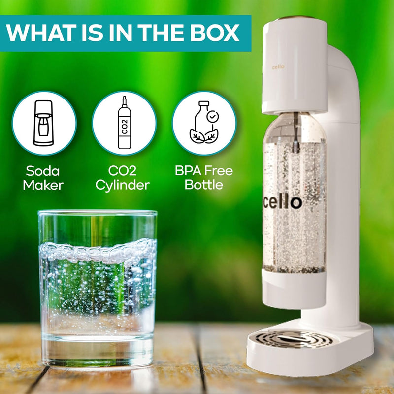 Cello 1 Litre Sparkling Water and Soda Maker Machine in White