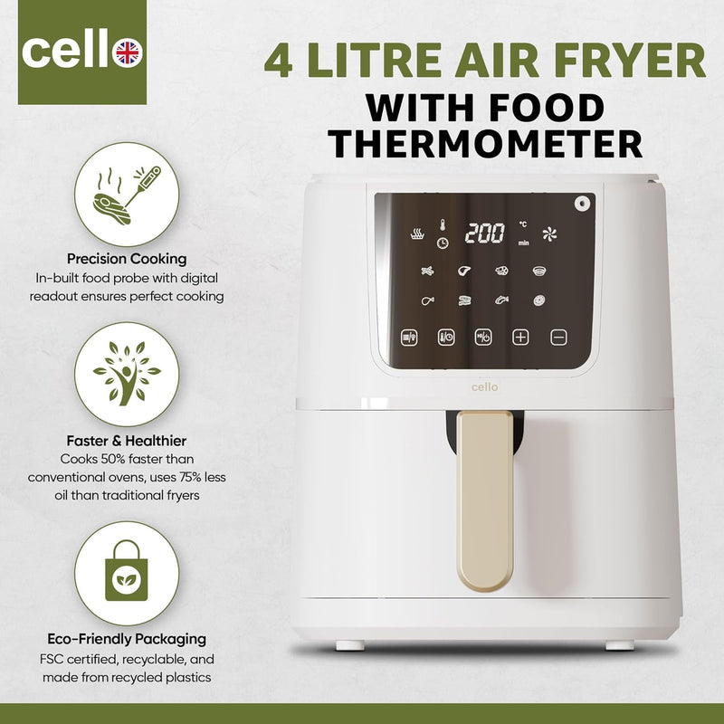 Cello 4 Litre Perfect Temp Compact Air Fryer - White