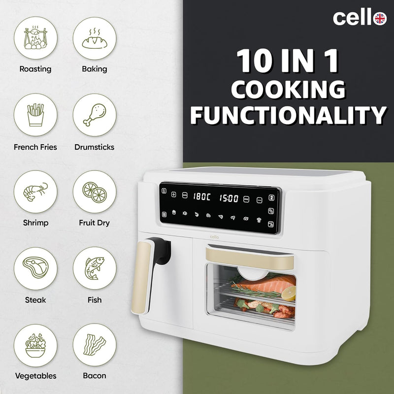 Cello 11 Litre 2-in-1 Double Basket Air Fryer & Oven - White