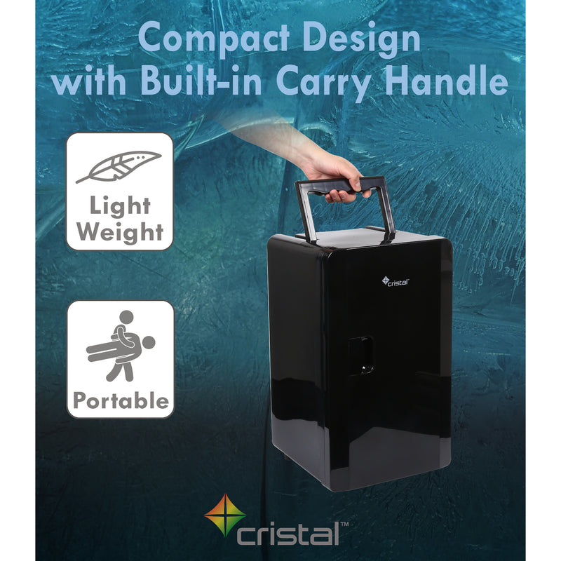 Cristal 16L Compact Cooler (Mini Fridge Style) with Built-in 12V Adapter - Black