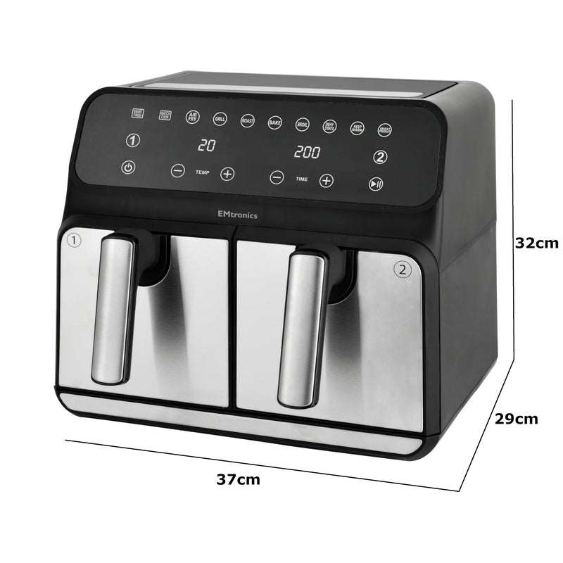 EMtronics 8 Litre Dual Air Fryer - Silver