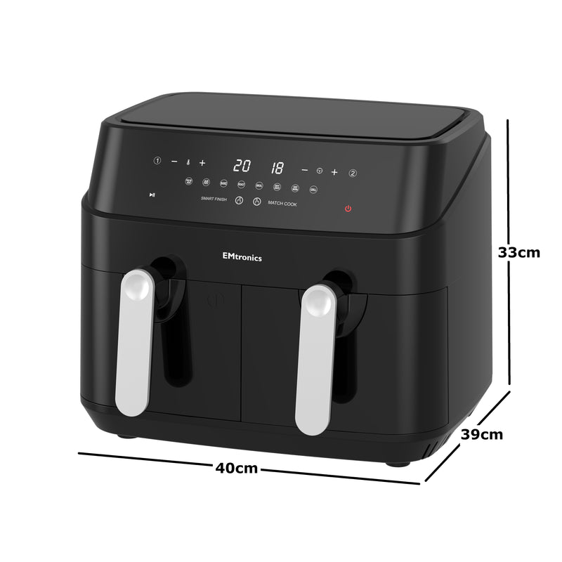 EMtronics Double Basket Air Fryer 9 Litre with 99 Minute Timer - Black