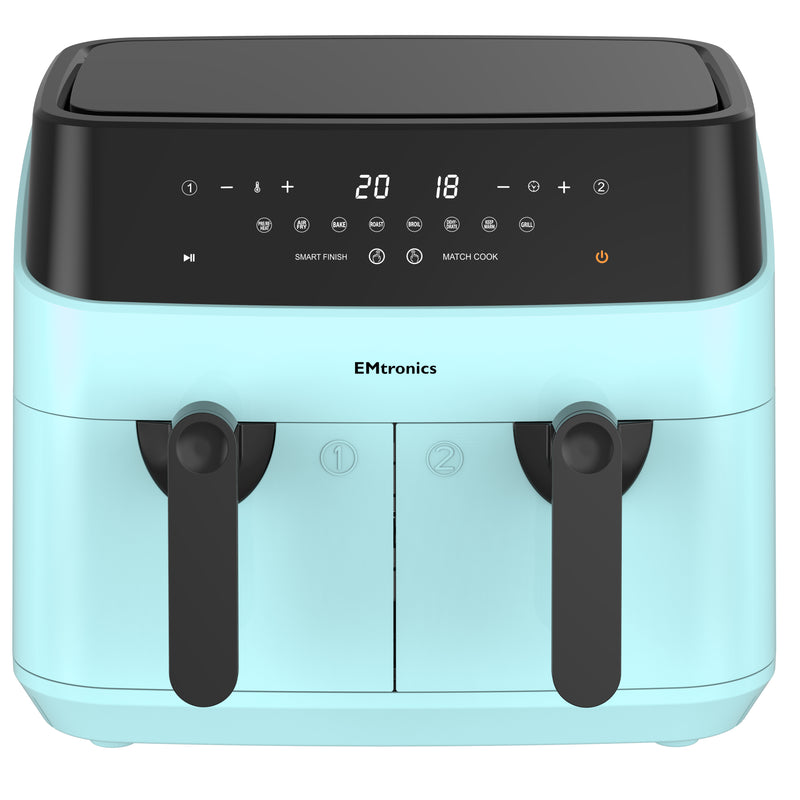 EMtronics Double Basket Air Fryer 9 Litre with 99 Minute Timer - Aqua