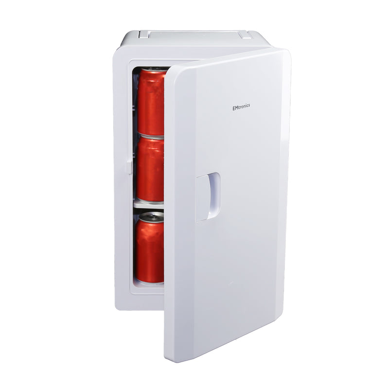 EMtronics 16L Compact Cooler (Mini Fridge Style) with Built-in 12V Power - White