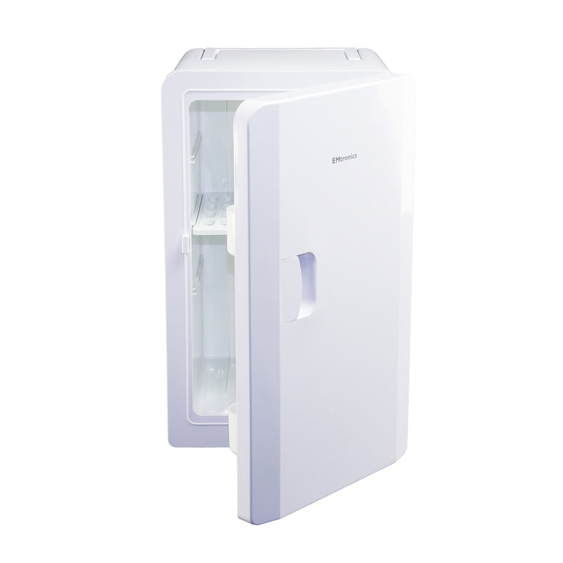 EMtronics 16L Compact Cooler (Mini Fridge Style) with Built-in 12V Power - White