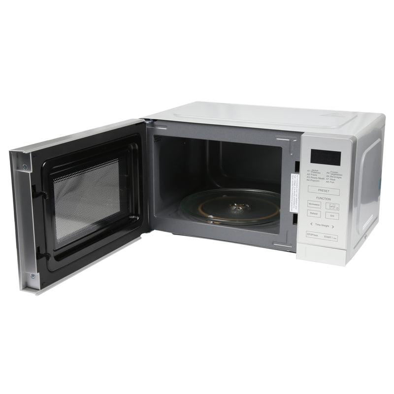 EMtronics 20 Litre Silver 700W Microwave With 800W Grill, Timer and Preset Menu