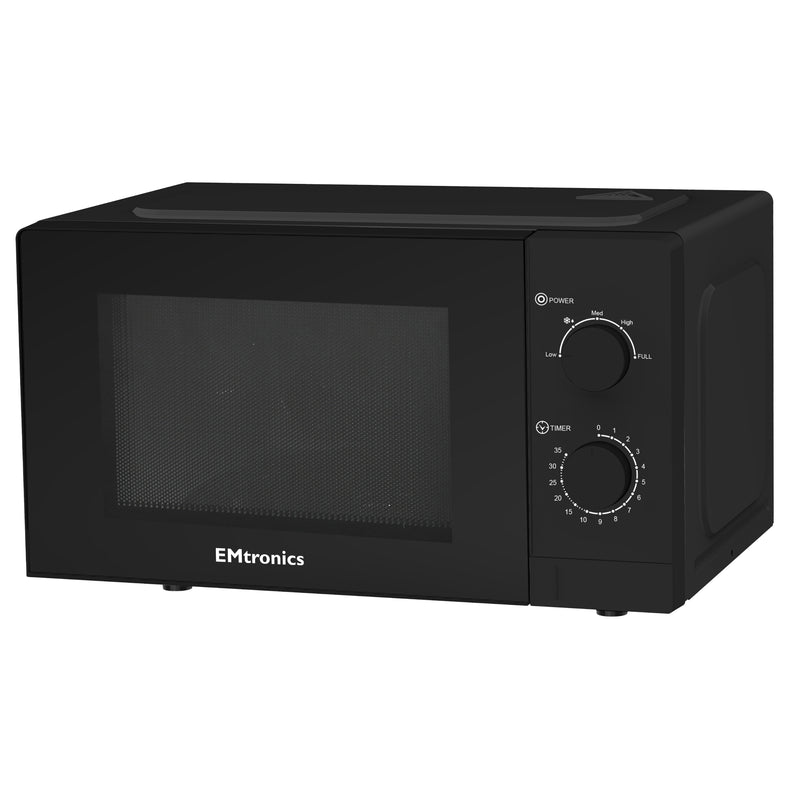 EMtronics 20 Litre Black Microwave 700W With Defrost Settings