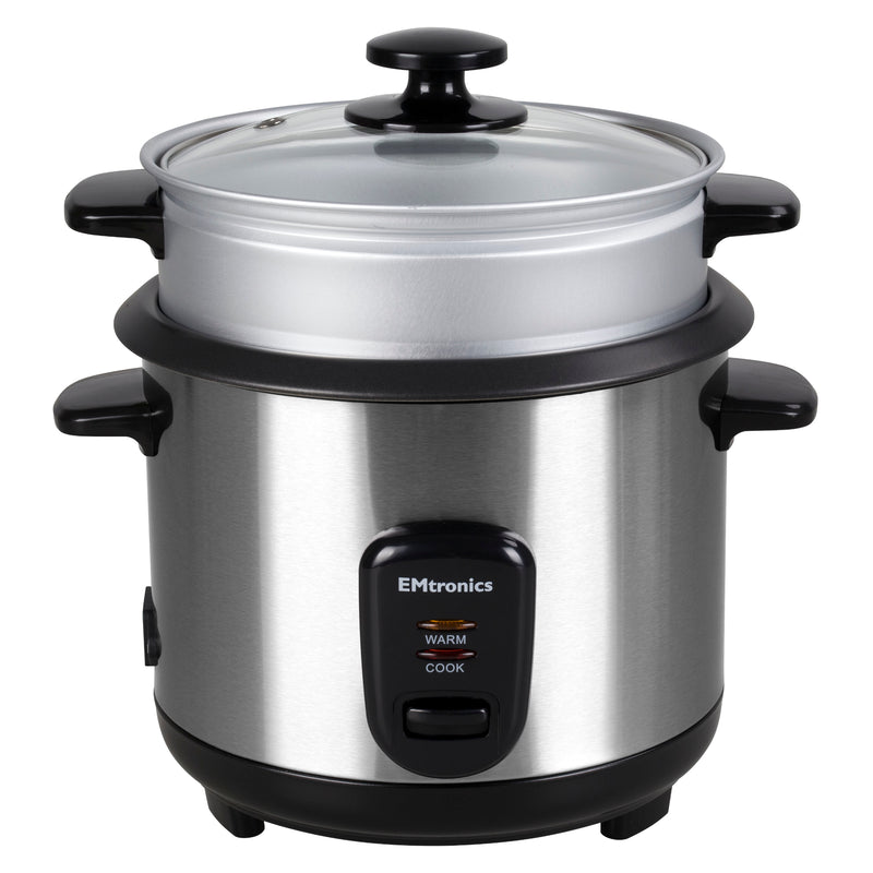 EMtronics Rice Cooker / Veg Steamer 0.6 to 1.8 Litre - Stainless Steel