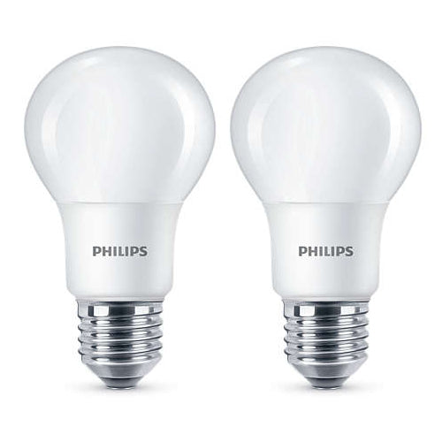 2 x Philips 8 - 60W Frosted E27 Edison LED Bulb 806lm - Warm White