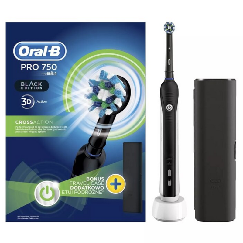 Braun Oral-B Pro 750 CrossAction Black Electric Toothbrush with Travel Case