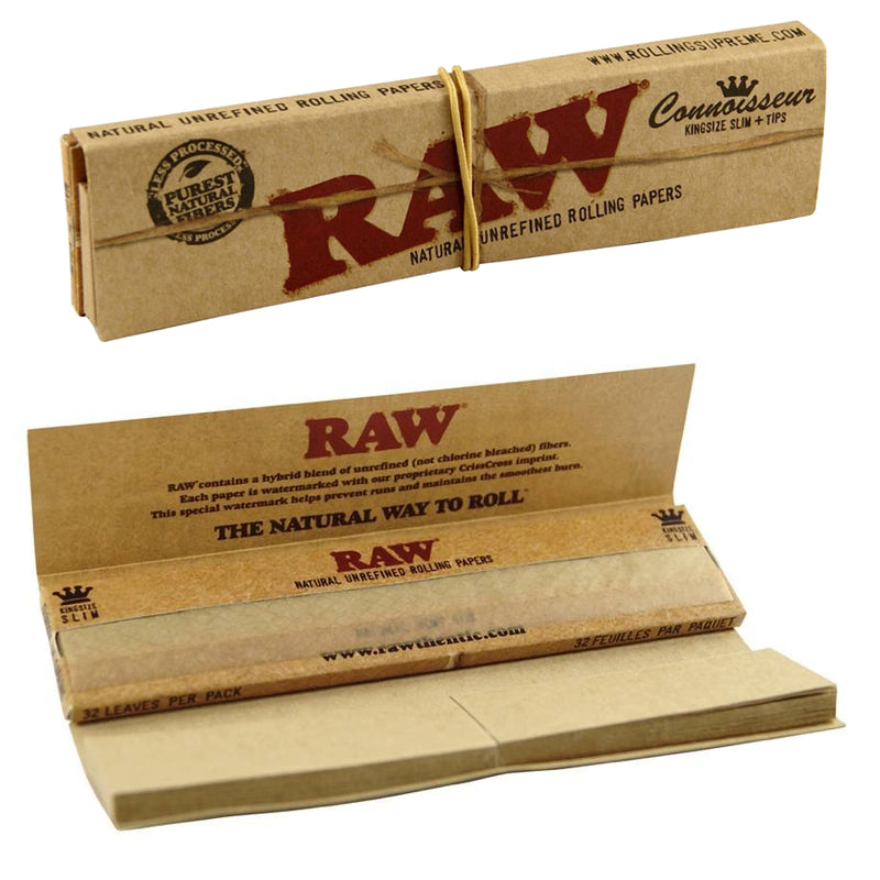 RAW Classic Hemp Connoisseur Kingsize Slim Rolling Papers with Tips