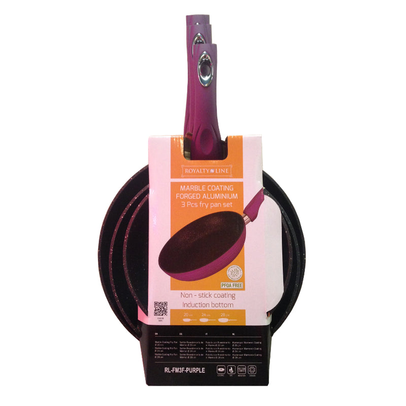 Royalty Line 3 Piece Forged Aluminium Non-Stick Marble Coat Frying Pan Set