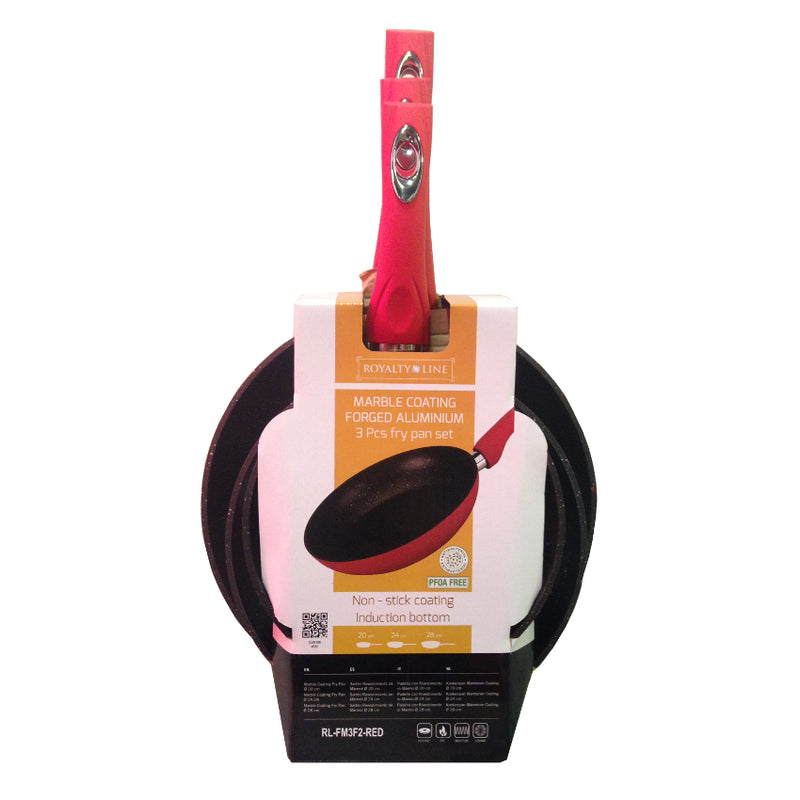 Royalty Line 3 Piece Forged Aluminium Non-Stick Marble Coat Frying Pan Set