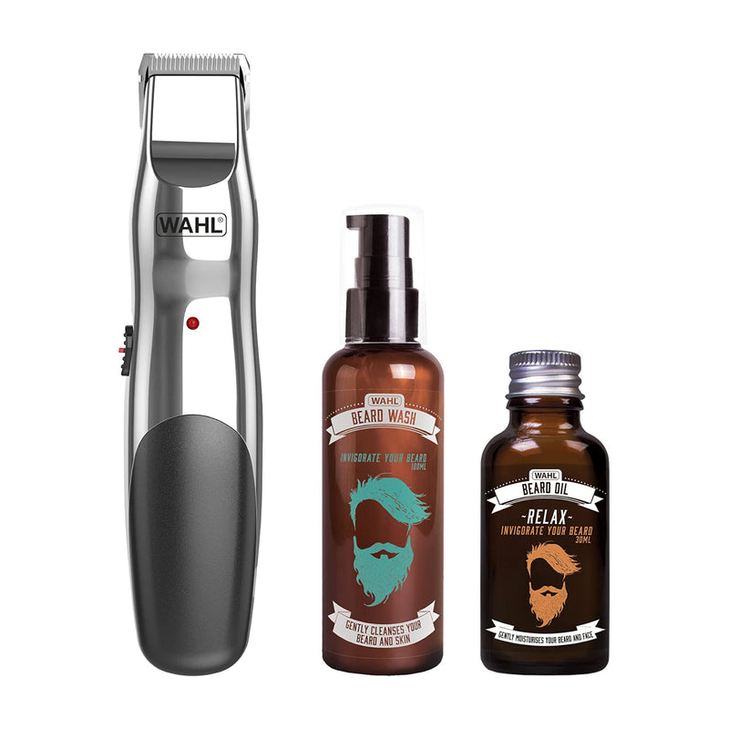 Wahl Beard Trimmer, Beard Oil and Beard Wash for Men - Male Grooming Gift Set